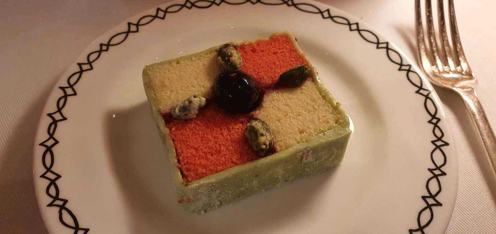 Cherry and pistachio battenberg as part of the Sketch afternoon tea, Mayfair, london