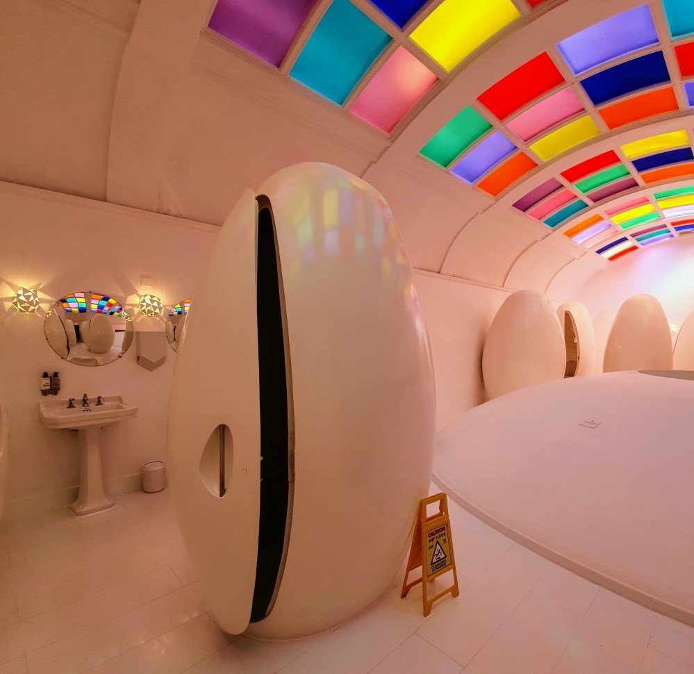 Egg-shaped toilet pods and rainbow ceiling panels, The Gallery at Sketch, London