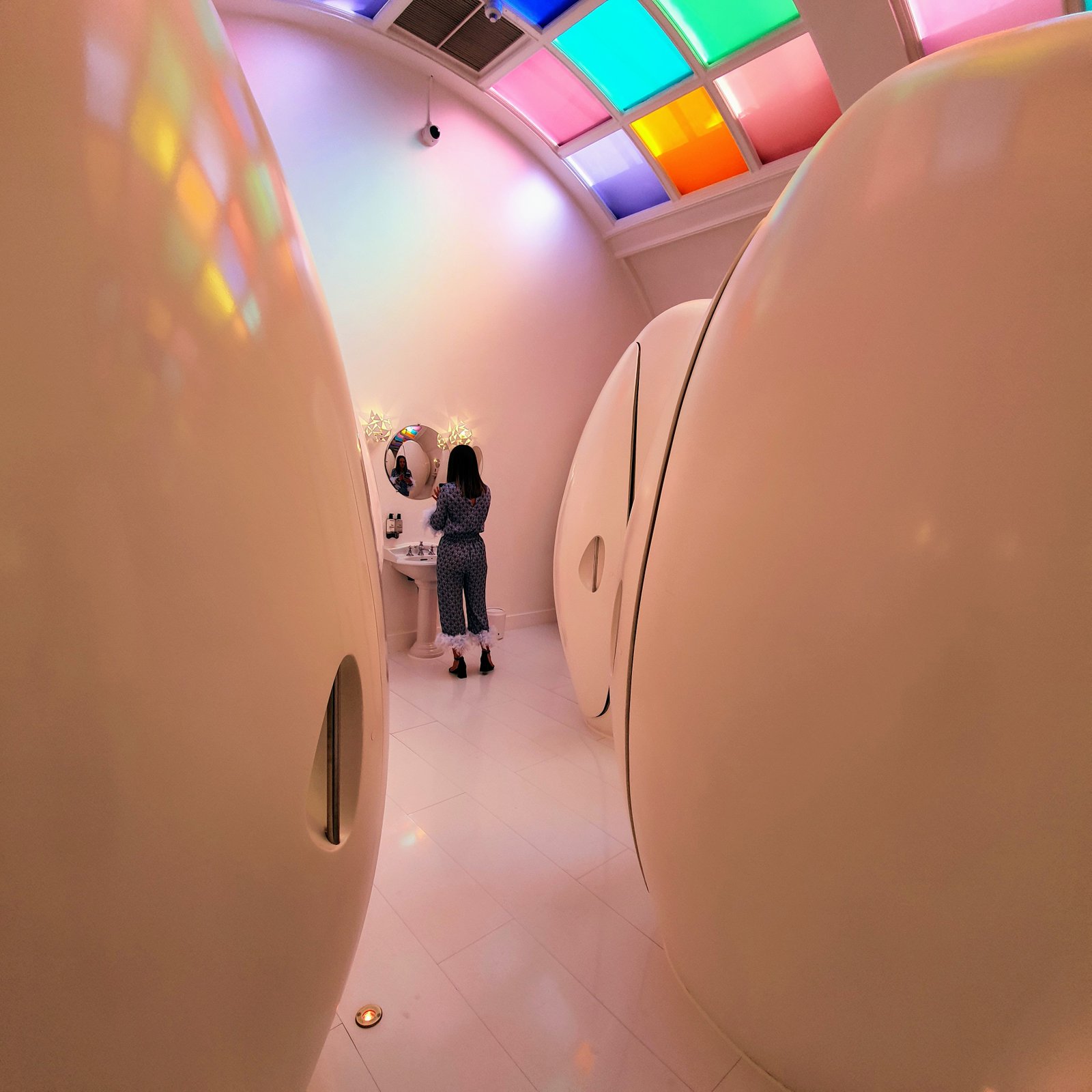 Egg-shaped toilet pods and rainbow ceiling panels, The Gallery at Sketch, London