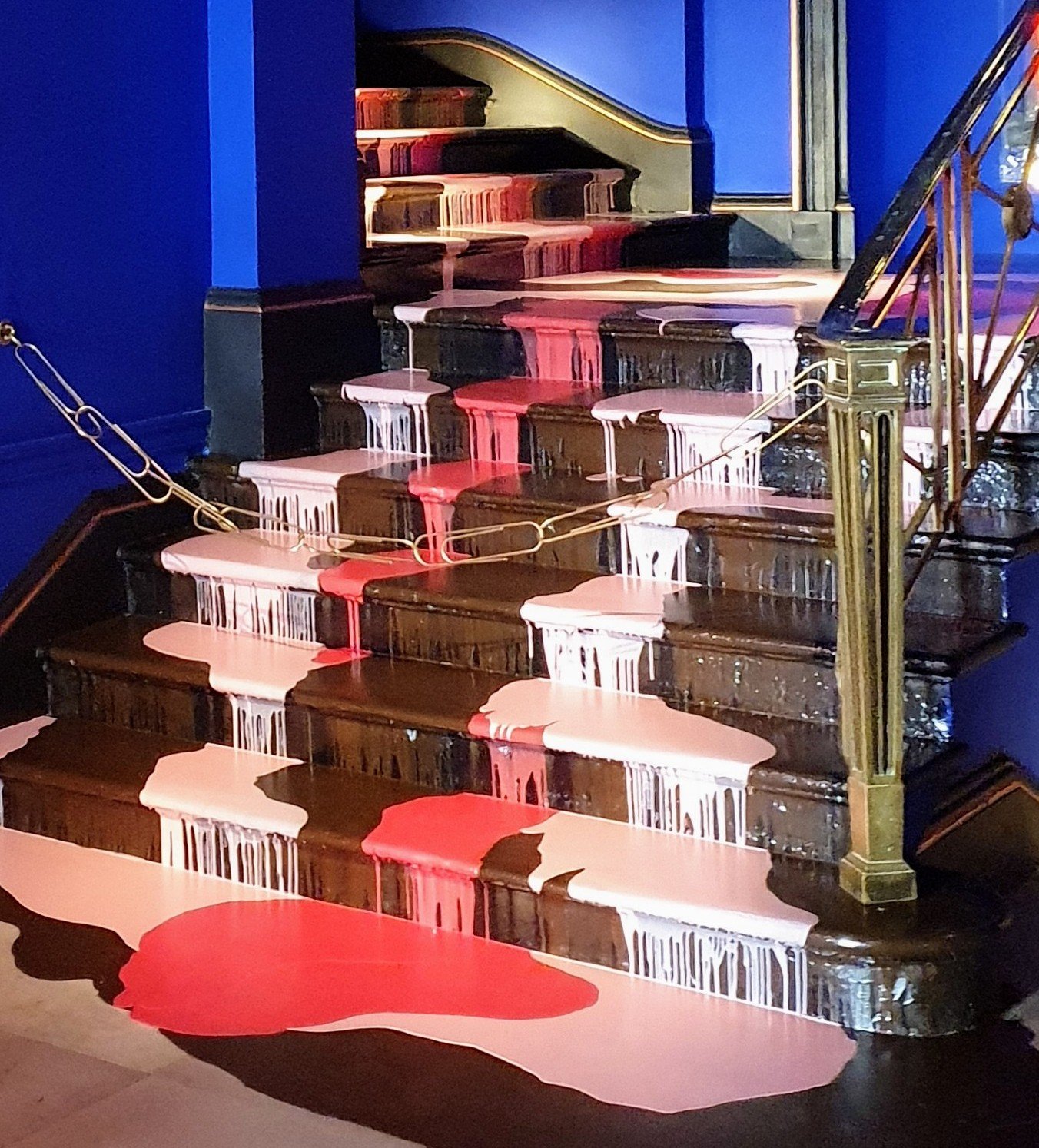 Paint-splatter effect staircase at the entrance of Sketch, London