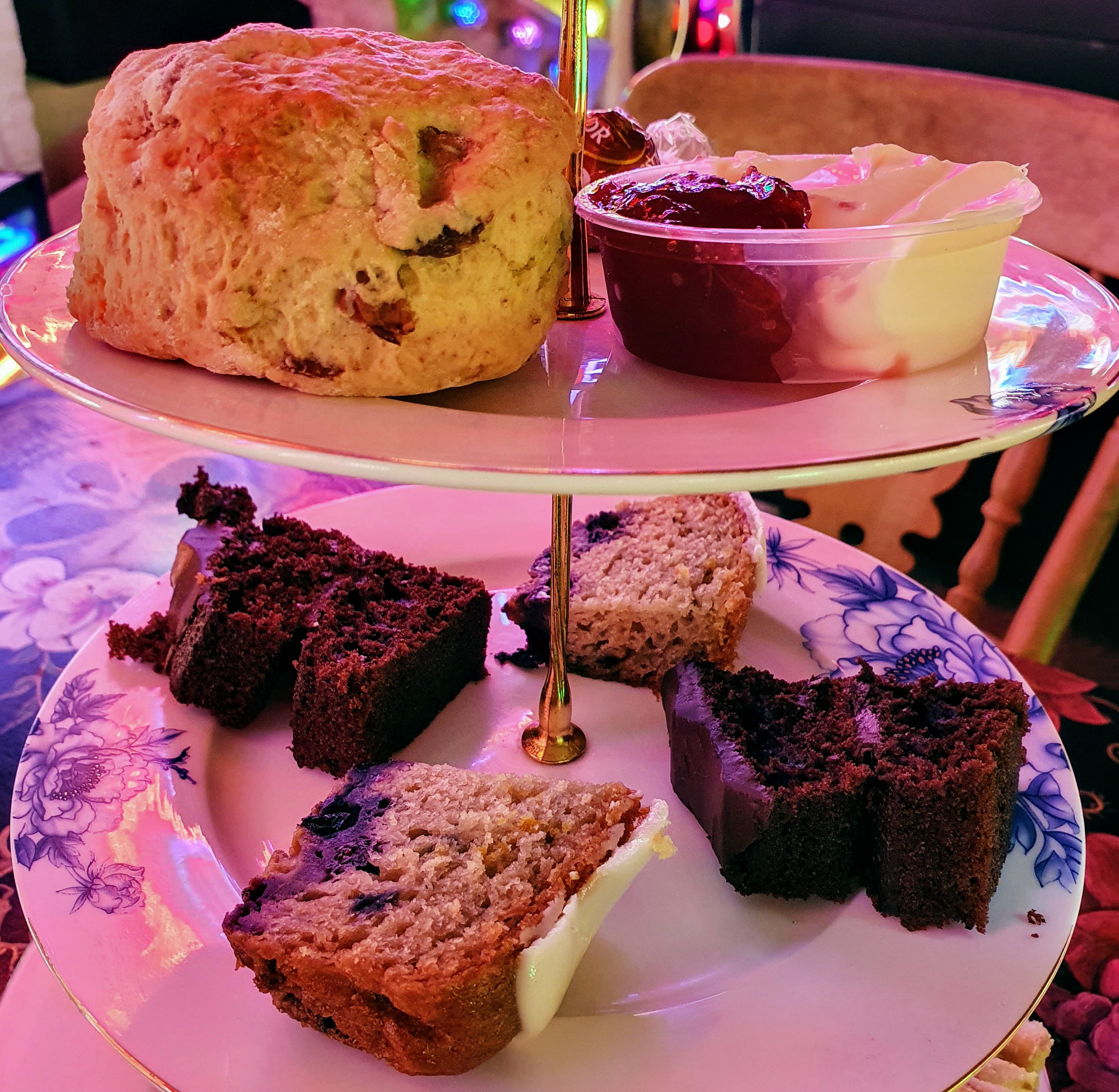 Cakes and scones with jam and cream at The Rolling Scones Café, God's Own Junkyard, Walthamstow, London
