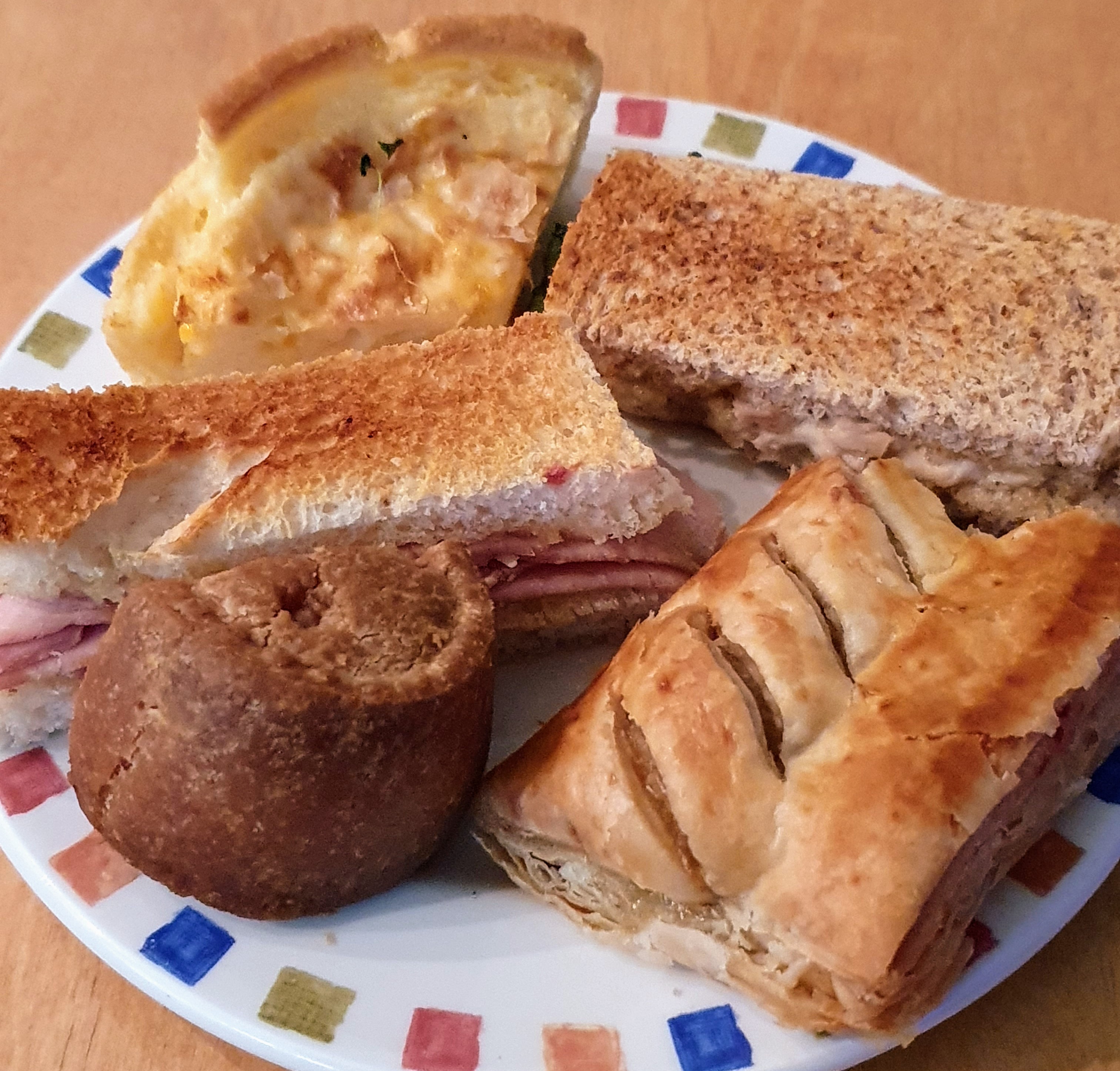 Sandwiches, quiche, pork pie and sausage roll, Dolly Birds Mobile Catering, Staffordshire
