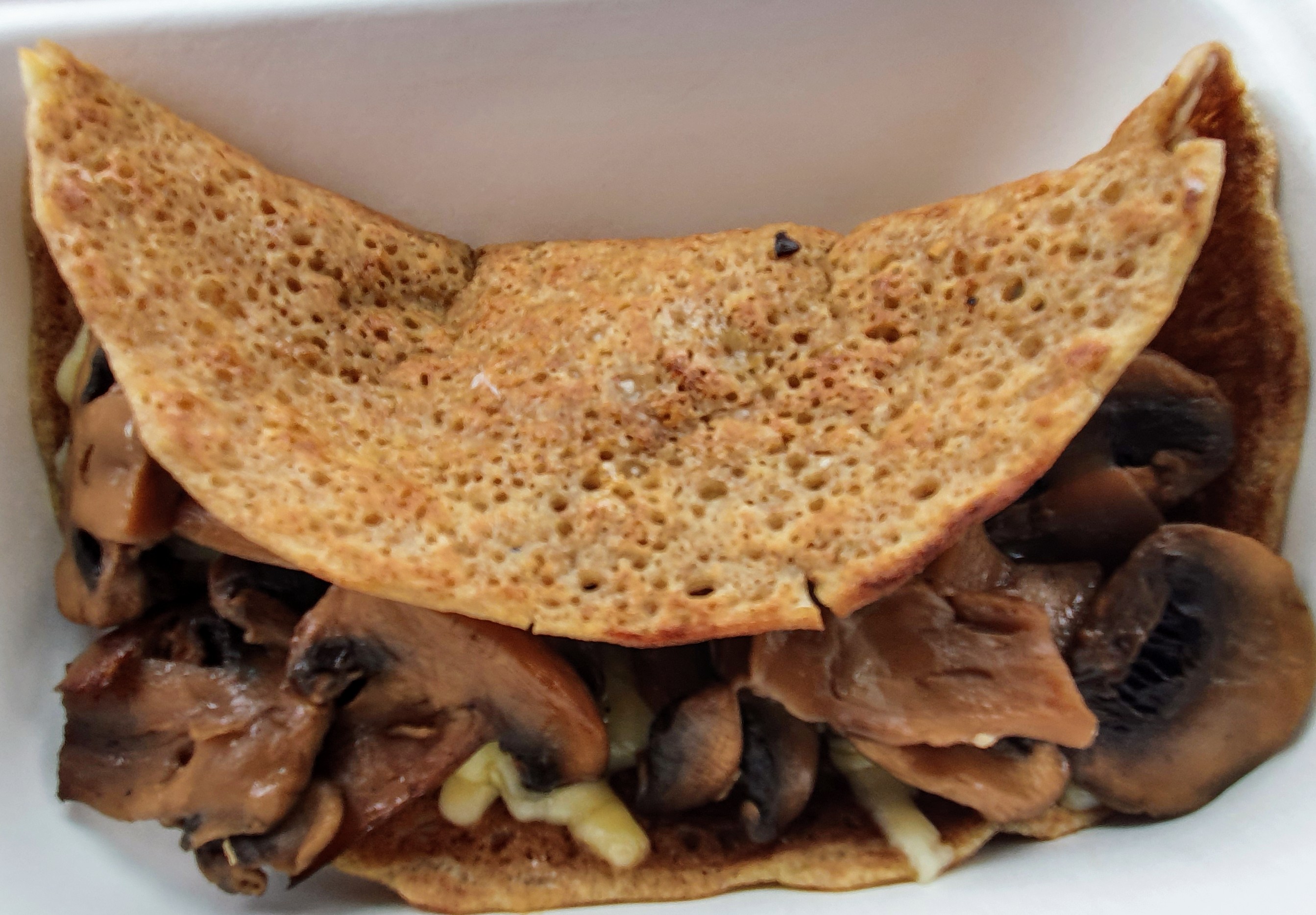 Staffordshire oatcake with melted cheese and mushrooms, Dolly Birds Mobile Catering