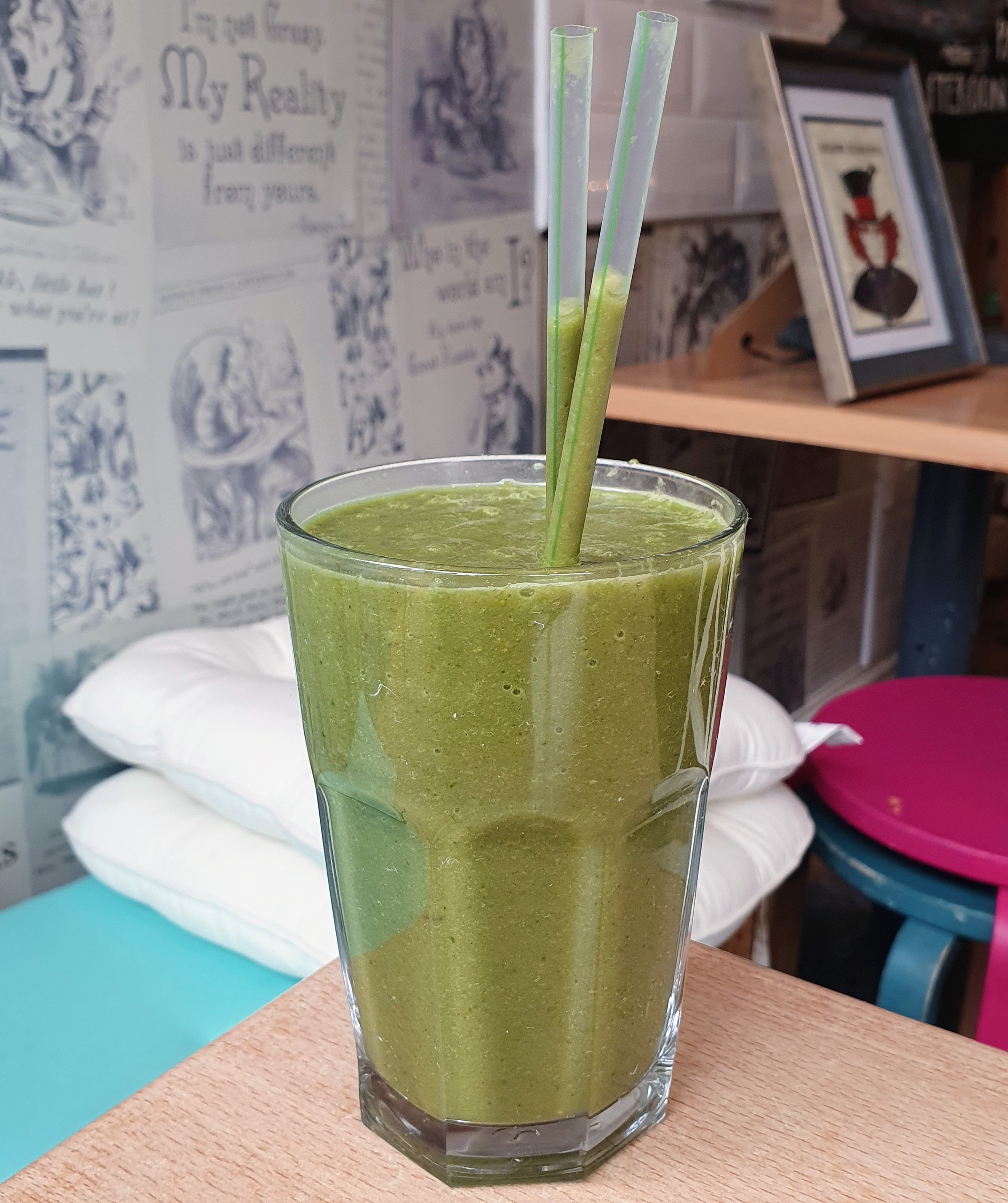 Super Greens smoothie at Hatters, an Alice in Wonderland themed cafe in Leek, Stoke-on-Trent