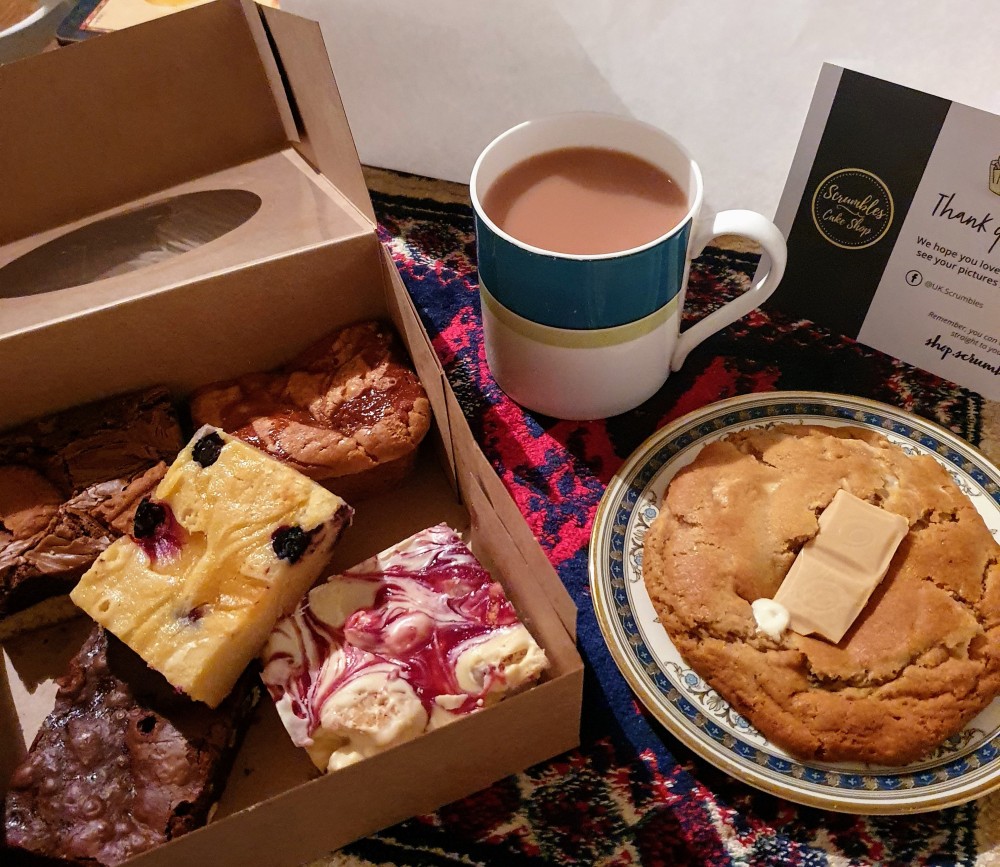 A cup of tea, brownies, cakes and sweet treats from Scrumbles Cake Shop, Leek, Staffordshire
