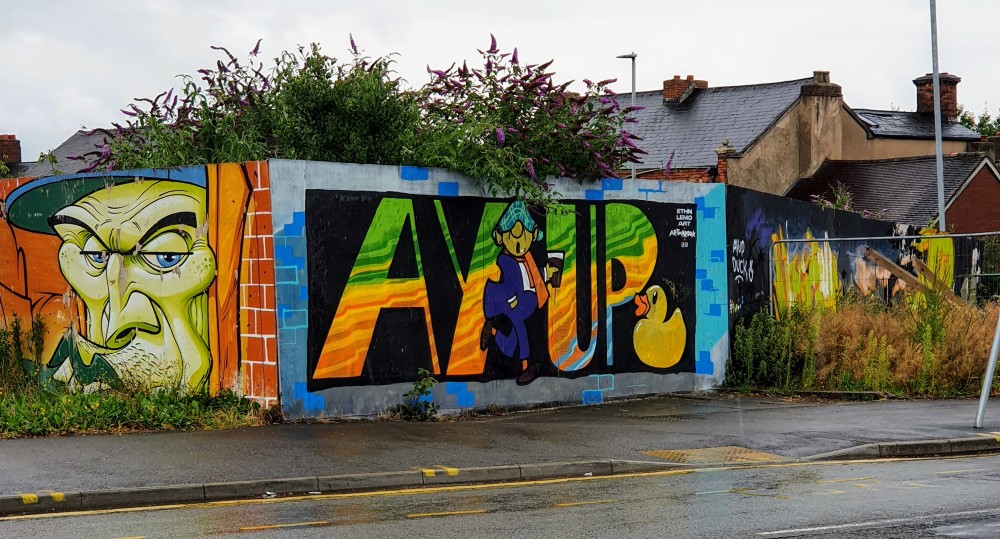 Andy Capp mural, Hanley town center, Stoke-on-Trent