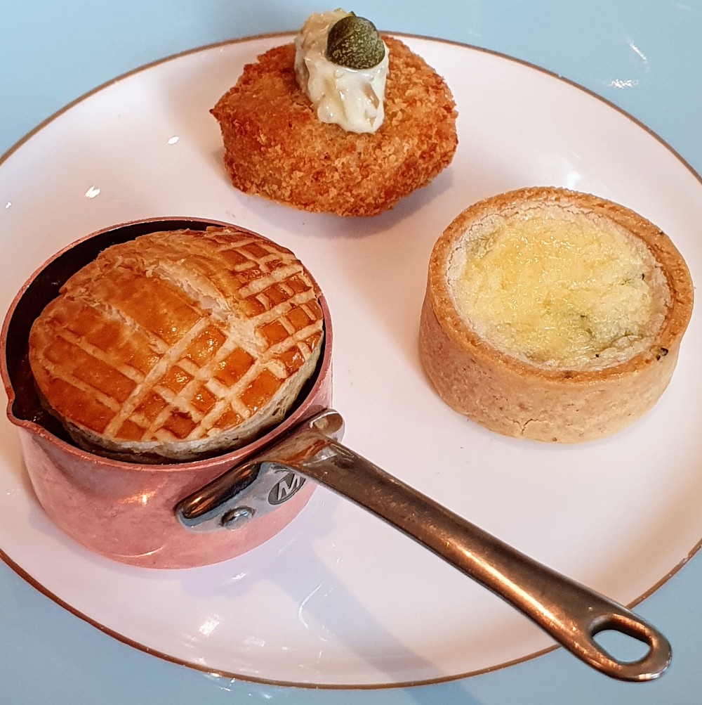 Savoury pie, quiche and fish cake at London landmarks afternoon tea at The Town House at The Kensington