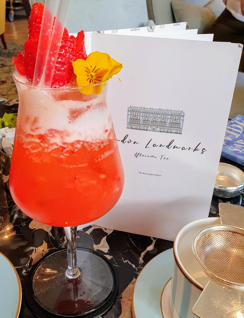 Strawberry mocktail at London landmarks afternoon tea at The Town House at The Kensington